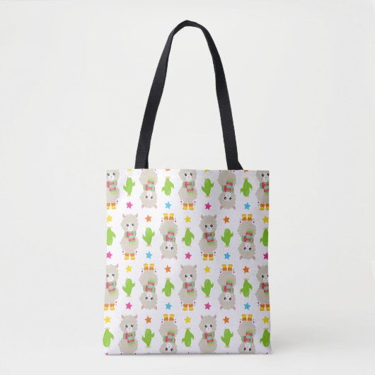 Patroon van lama's, Cute Llamas, Alpacas, Cactus Tote Bag (Voorkant)