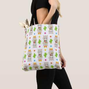 Patroon van lama's, Cute Llamas, Alpacas, Cactus Tote Bag