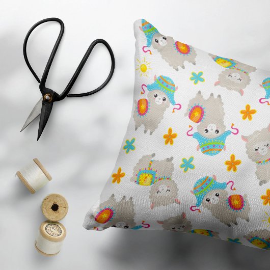 Patroon van lama's, schildlama's, alpaca's, bloeme accent kussen