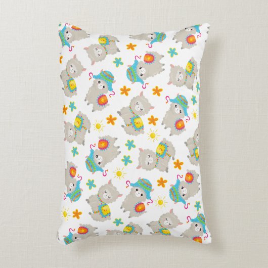 Patroon van lama's, schildlama's, alpaca's, bloeme accent kussen (Voorkant(Verticaal))