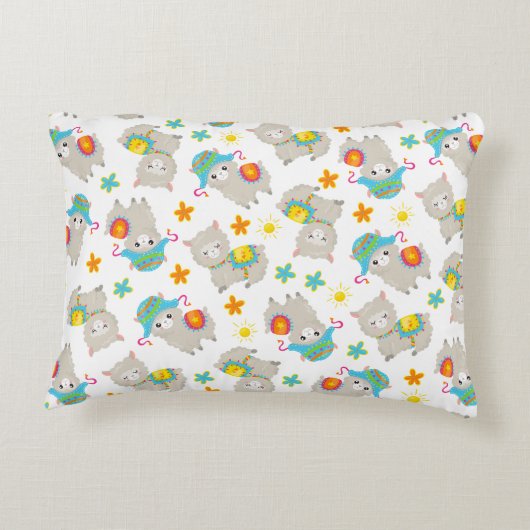 Patroon van lama's, schildlama's, alpaca's, bloeme accent kussen (Achterkant)