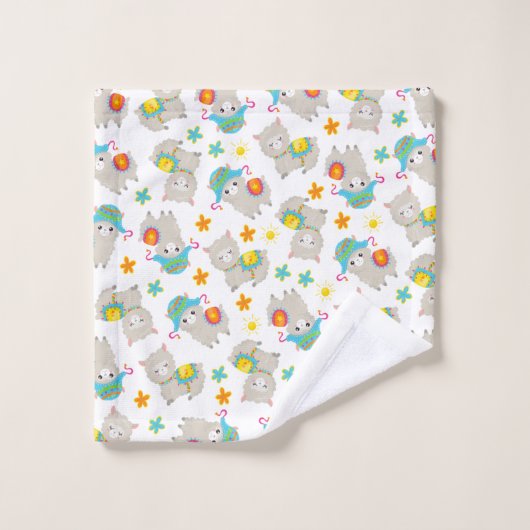 Patroon van lama's, schildlama's, alpaca's, bloeme bad handdoek (Wasdoekje)