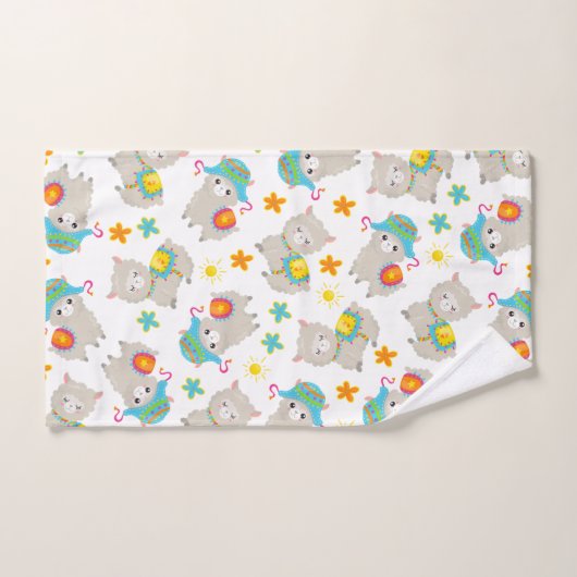 Patroon van lama's, schildlama's, alpaca's, bloeme bad handdoek (Handdoek)