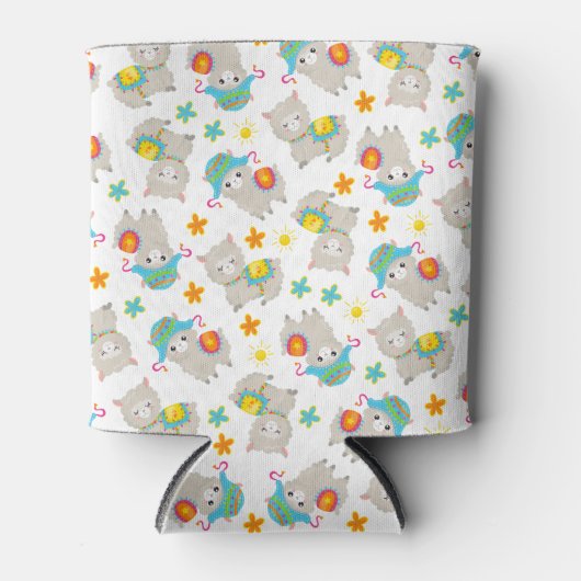 Patroon van lama's, schildlama's, alpaca's, bloeme blikjeskoeler (Voorkant)