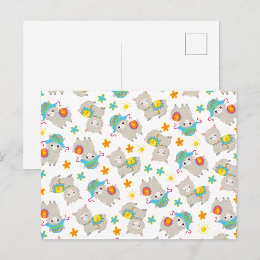 Patroon van lama's, schildlama's, alpaca's, bloeme briefkaart (Voorkant / Achterkant)