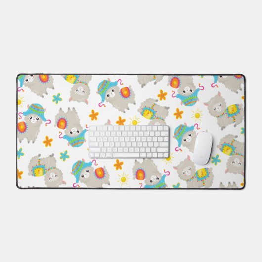 Patroon van lama's, schildlama's, alpaca's, bloeme bureaumat (Keyboard & Muis)