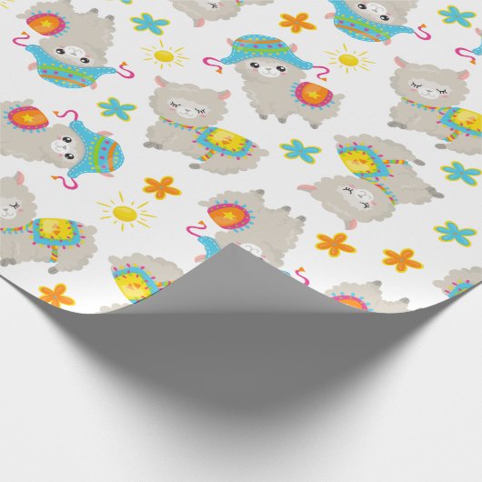 Patroon van lama's, schildlama's, alpaca's, bloeme cadeaupapier (Hoek)
