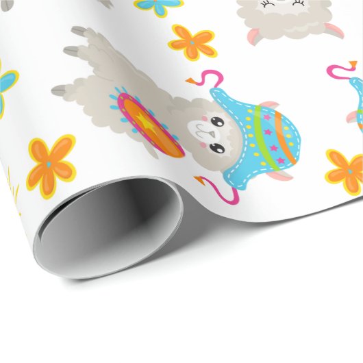 Patroon van lama's, schildlama's, alpaca's, bloeme cadeaupapier (Rol Hoek)