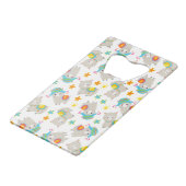 Patroon van lama's, schildlama's, alpaca's, bloeme creditkaart flessenopener (Voorkant Gekanteld)