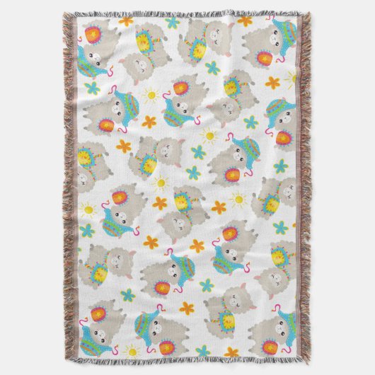 Patroon van lama's, schildlama's, alpaca's, bloeme deken (Voorkant Verticaal)