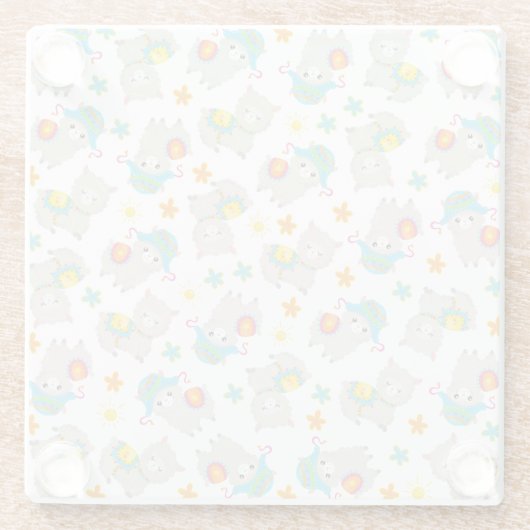 Patroon van lama's, schildlama's, alpaca's, bloeme glazen onderzetter (Achterkant)