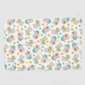 Patroon van lama's, schildlama's, alpaca's, bloeme golfhanddoek (Horizontaal)