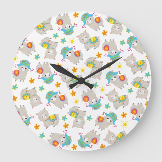 Patroon van lama's, schildlama's, alpaca's, bloeme grote klok (Voorkant)