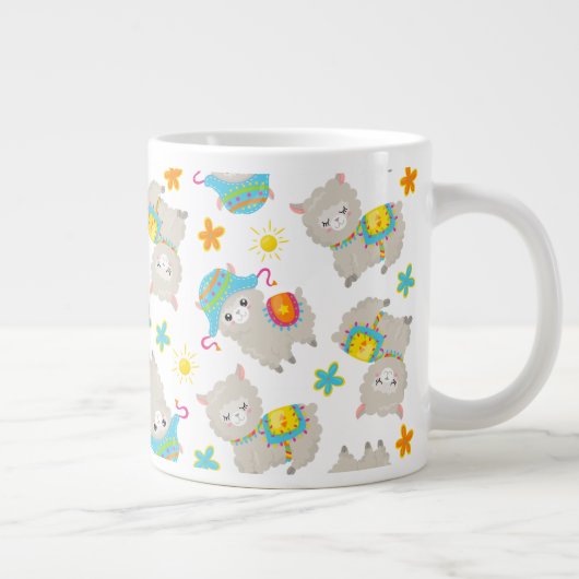 Patroon van lama's, schildlama's, alpaca's, bloeme grote koffiekop (Rechts)