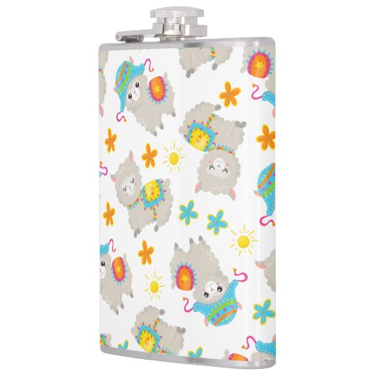 Patroon van lama's, schildlama's, alpaca's, bloeme heupfles (Links)