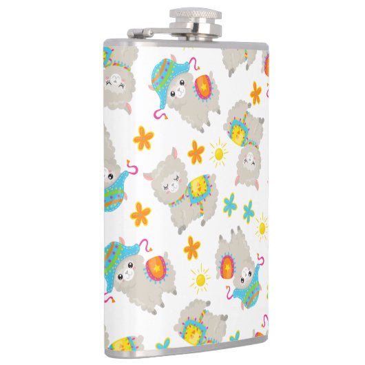 Patroon van lama's, schildlama's, alpaca's, bloeme heupfles (Rechts)