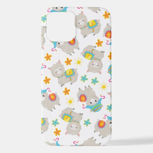 Patroon van lama's, schildlama's, alpaca's, bloeme iPhone hoesje (Achterkant)