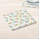 Patroon van lama's, schildlama's, alpaca's, bloeme kartonnen onderzetters (Schuin)