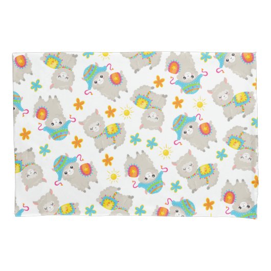 Patroon van lama's, schildlama's, alpaca's, bloeme kussensloop (Voorkant)