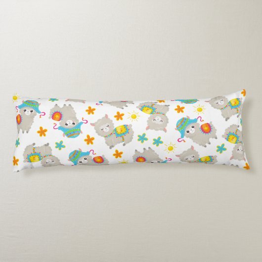 Patroon van lama's, schildlama's, alpaca's, bloeme lichaamskussen (Achterkant)