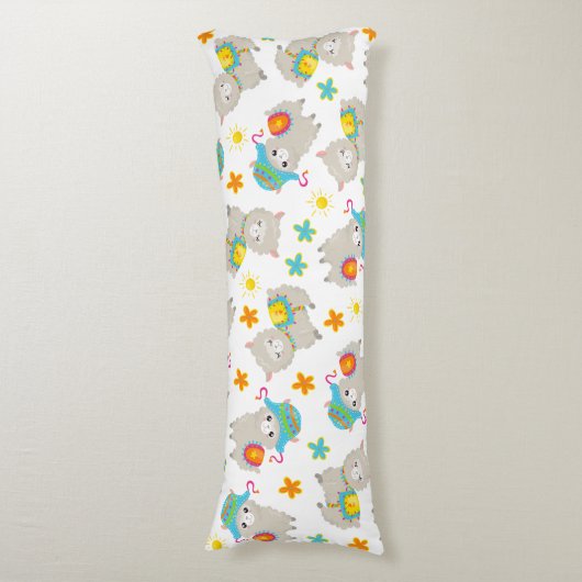 Patroon van lama's, schildlama's, alpaca's, bloeme lichaamskussen (Voorkant Verticaal)