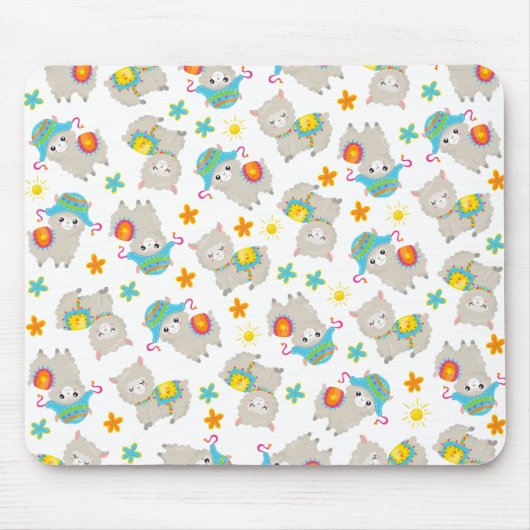 Patroon van lama's, schildlama's, alpaca's, bloeme muismat (Voorkant)