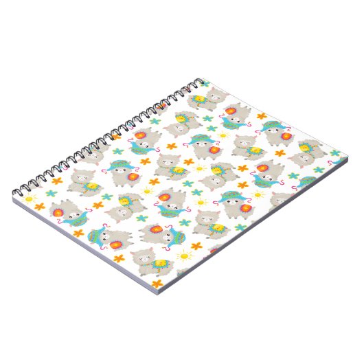 Patroon van lama's, schildlama's, alpaca's, bloeme notitieboek (Linkerzijde)