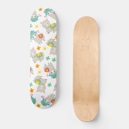 Patroon van lama's, schildlama's, alpaca's, bloeme persoonlijk skateboard (Voorkant)