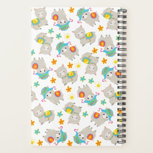 Patroon van lama's, schildlama's, alpaca's, bloeme planner (Achterkant)