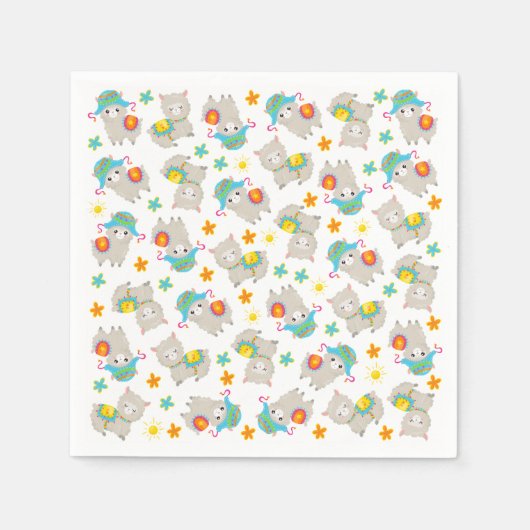 Patroon van lama's, schildlama's, alpaca's, bloeme servet (Voorkant)