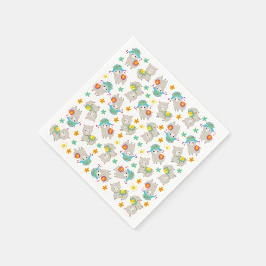 Patroon van lama's, schildlama's, alpaca's, bloeme servet (Hoek)