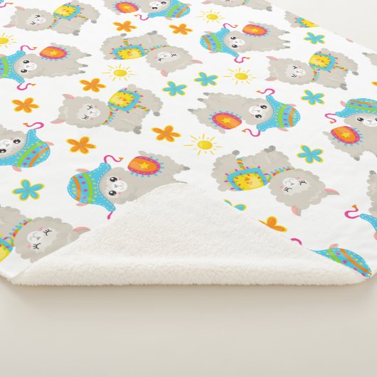 Patroon van lama's, schildlama's, alpaca's, bloeme sherpa deken (3/4)