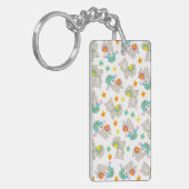 Patroon van lama's, schildlama's, alpaca's, bloeme sleutelhanger (Voorkant Links)