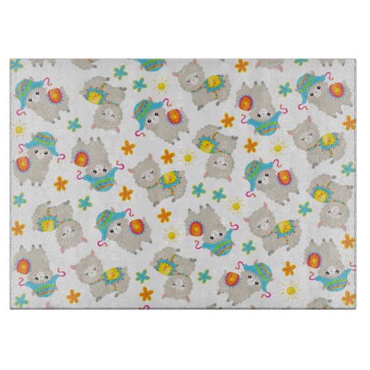 Patroon van lama's, schildlama's, alpaca's, bloeme snijplank (Voorkant)