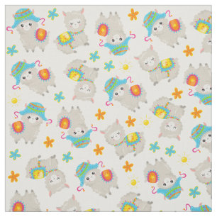 Patroon van lama's, schildlama's, alpaca's, bloeme stof