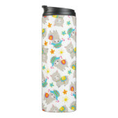 Patroon van lama's, schildlama's, alpaca's, bloeme thermosbeker (Geroteerd rechts)