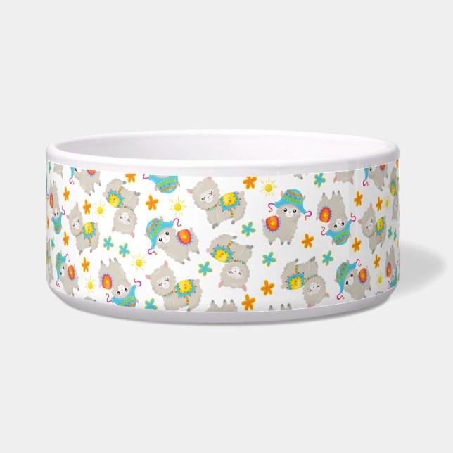 Patroon van lama's, schildlama's, alpaca's, bloeme voerbakje (Voorkant)