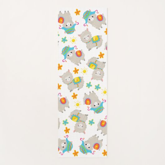 Patroon van lama's, schildlama's, alpaca's, bloeme yogamat (Voorkant)