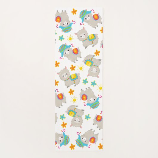Patroon van lama's, schildlama's, alpaca's, bloeme yogamat (Achterkant)