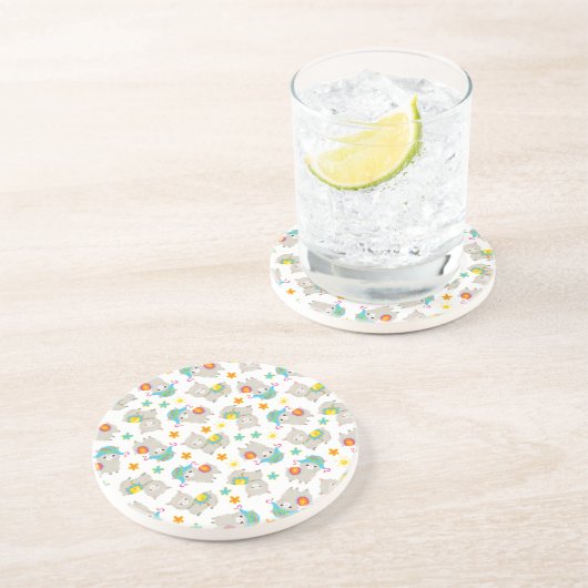 Patroon van lama's, schildlama's, alpaca's, bloeme zandsteen onderzetter (Zijkant)