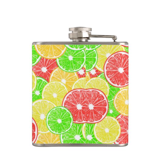 patroon van lemmetjes, sinaasappels, pompelmoezen heupfles (Achterkant)