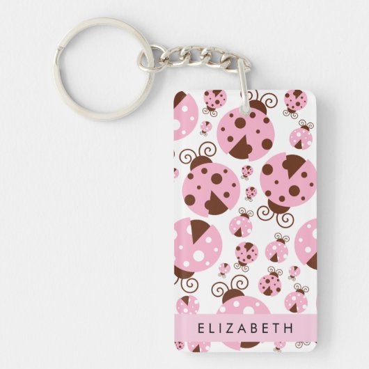 Patroon van lieveheersbeestjes, roze lieveheersbee sleutelhanger (Voorkant)