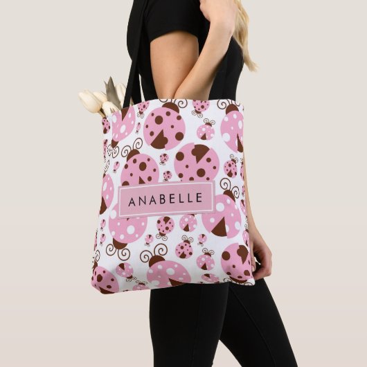 Patroon van lieveheersbeestjes, roze lieveheersbee tote bag (Dichtbij)