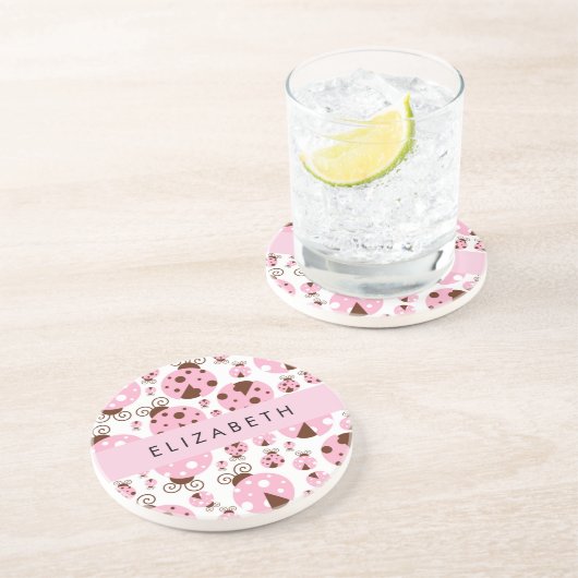 Patroon van lieveheersbeestjes, roze lieveheersbee zandsteen onderzetter (Zijkant)