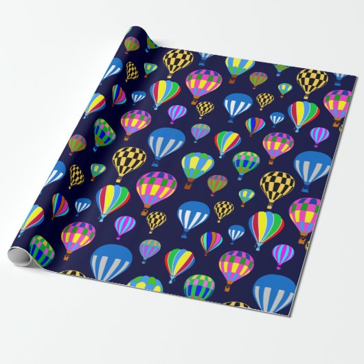 Patroon van luchtballonnen. Navy Blue-achtergrond Cadeaupapier (Uitgerold)