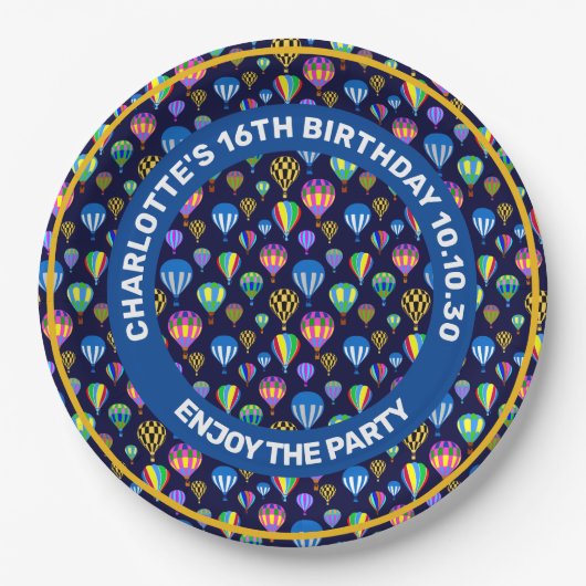 Patroon van luchtballonnen. Navy Blue-achtergrond Papieren Bordje (Voorkant)