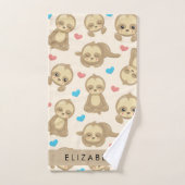 Patroon van luiaards, schattige luiaards, harten,  bad handdoek (Handdoek)