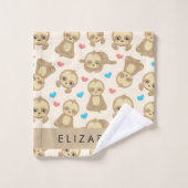 Patroon van luiaards, schattige luiaards, harten,  bad handdoek (Wasdoekje)