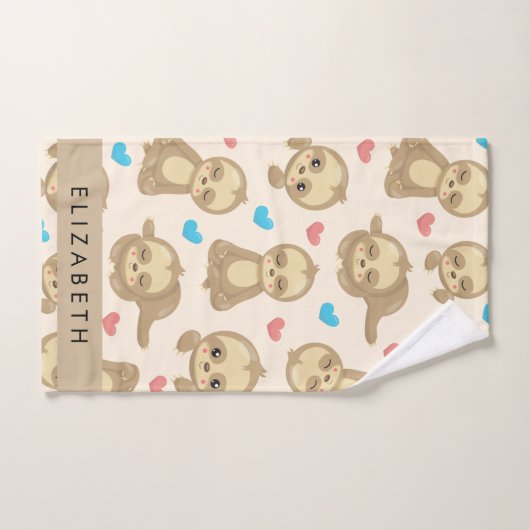 Patroon van luiaards, schattige luiaards, harten, bad handdoek (Handdoek)