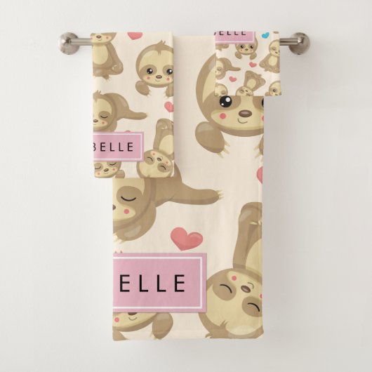 Patroon van luiaards, schattige luiaards, harten, bad handdoek (Insitu)